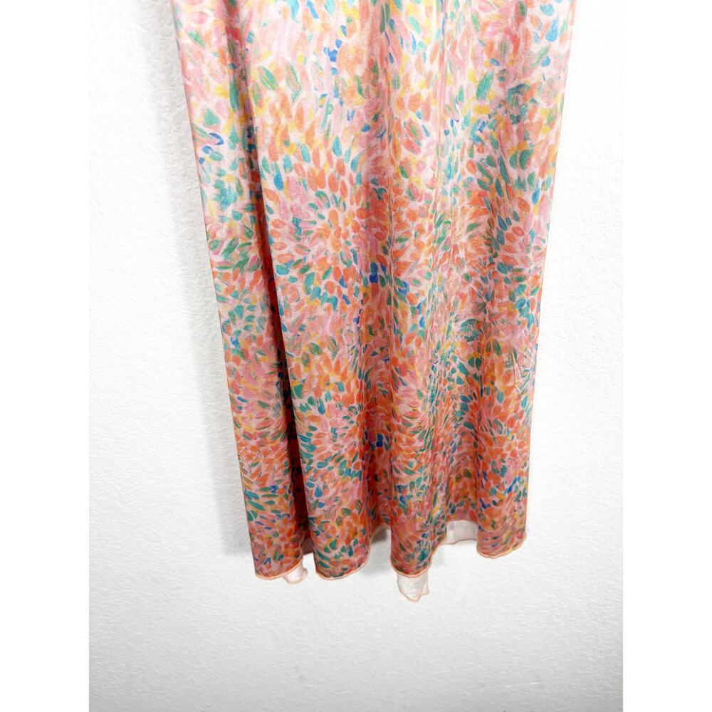 Free People Nowhere To Be Slip Dress Medium Midi Coral Floral Stretch Satin - Picture 10 of 14